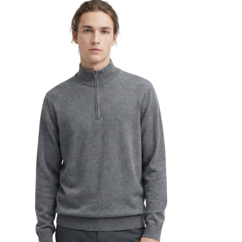 Cutter and Buck Men's Sweater XXL Gray 1/4 Zip Mock Neck Cotton Casual Pullover‎